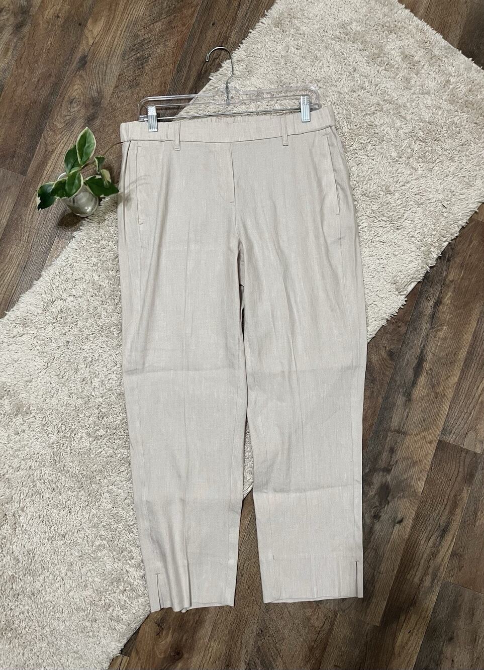 J.Jill Size Medium Beige Mid-Rise Cropped Linen Tapered Leg Pull-On Pants